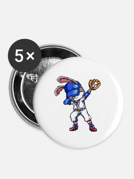 Baseballoutfit mit Hase Kaninchen Baseballspieler - Buttons groß 56 mm (5er Pack) - Weiß