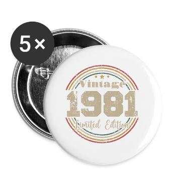 1981 Retro Vintage Geburtstag geboren in - 1981 - Buttons groß 56 mm (5er Pack) - Weiß - Vorne