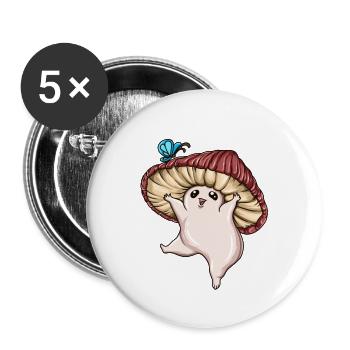 Niedlicher Pilz fängt Schmetterling Kinder Pilze - Buttons groß 56 mm (5er Pack) - Weiß - Vorne