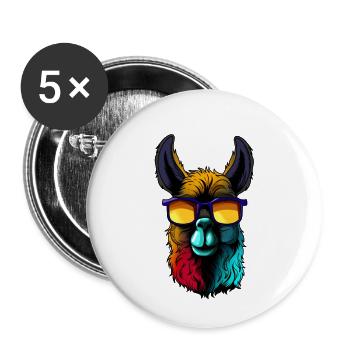 Cooles Lama Alpaka trägt Sonnenbrille Retro Design - Buttons groß 56 mm (5er Pack) - Weiß - Vorne