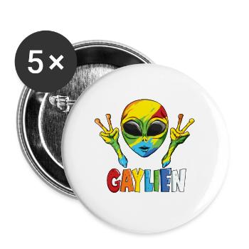 regRegenbogenfarbenes Alien Gaylien LGBTQ Männersh - Buttons groß 56 mm (5er Pack) - Weiß - Vorne