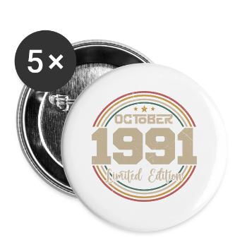 Né en octobre 1991 Retro Anniversaire Octobre 1991 - Lot de 5 grands badges (56 mm) - blanc - Devant