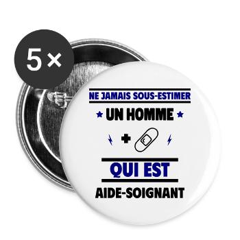 un homme qui est aide-soignant - Lot de 5 grands badges (56 mm) - blanc - Devant
