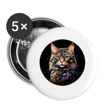California Spangled Cat Katze in Aquarell - Buttons groß 56 mm (5er Pack) - Weiß - Vorne