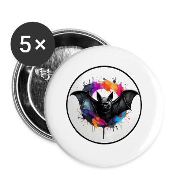 Fledermaus in Aquarelltechnik in Kreisfläche - Buttons groß 56 mm (5er Pack) - Weiß - Vorne