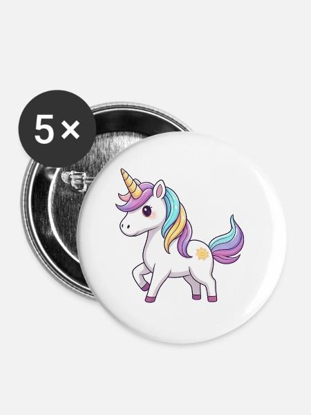 Einhorn-Regenbogen-Traum - Buttons groß 56 mm (5er Pack) - Weiß