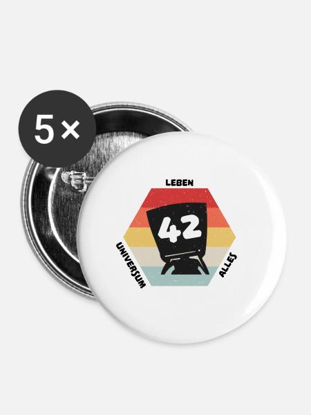 Antwort 42 - Buttons groß 56 mm (5er Pack) - Weiß