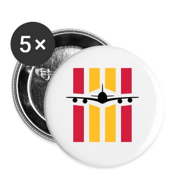 ★ Designfarben änderbar ★ Flugzeug vor 4 Streifen - Buttons groß 56 mm (5er Pack) - Weiß - Vorne