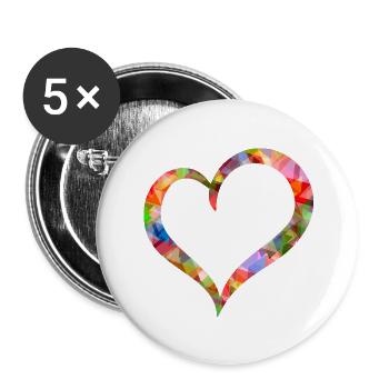 Herz bunte Polygone - Buttons groß 56 mm (5er Pack) - Weiß - Vorne