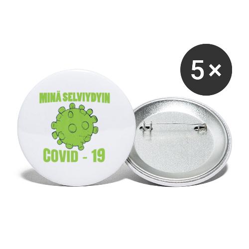 Minä selviydyin - COVID-19 - Rintamerkit isot 56 mm (5kpl pakkauksessa)