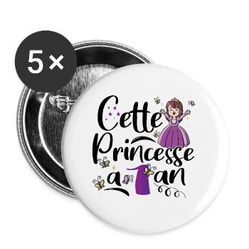 Anniversaire 1 an Bébé Princesse Cadeau - Lot de 5 grands badges (56 mm) - blanc - Devant