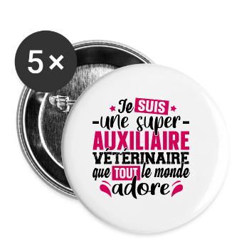 Auxiliaire Vétérinaire Métier Animal Chien Chat - Lot de 5 grands badges (56 mm) - blanc - Devant