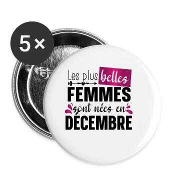 Décembre Femme Cadeau d’Anniversaire Rose Girly - Lot de 5 grands badges (56 mm) - blanc - Devant