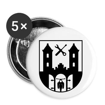 Suhl Emblem mit Star Sperber Habicht (+ Dein Text) - Buttons groß 56 mm (5er Pack) - Weiß - Vorne