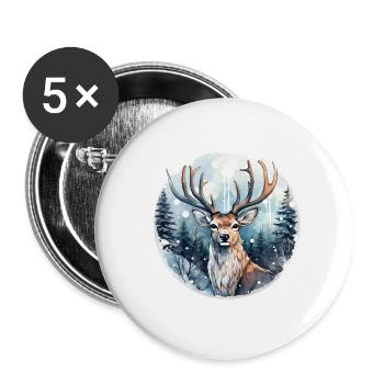 Hirsch im schneebedeckten Wald - Buttons groß 56 mm (5er Pack) - Weiß - Vorne