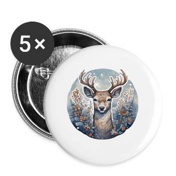 Winter landscape with deer - Buttons large 2.2''/56 mm (5-pack) - white - Front