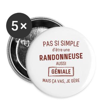 Randonneuse GÉNIALE rouge brunâtre foncé - Lot de 5 grands badges (56 mm) - blanc - Devant