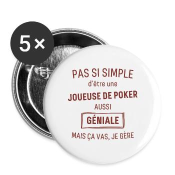 Joueuse de Poker GÉNIALE rouge brunâtre foncé - Lot de 5 grands badges (56 mm) - blanc - Devant