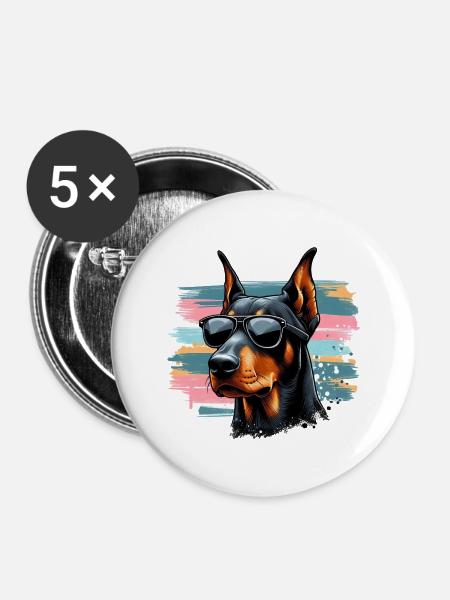 Dobermann Welpe Splash Art - Buttons groß 56 mm (5er Pack) - Weiß