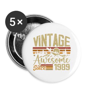 Vintage 1989 Rétro Cadeau D’anniversaire 1989 - Lot de 5 grands badges (56 mm) - blanc - Devant
