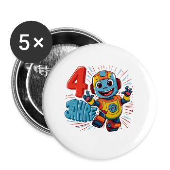 Vier Jahre kleiner süßer Roboter Astronaut - Buttons groß 56 mm (5er Pack) - Weiß - Vorne