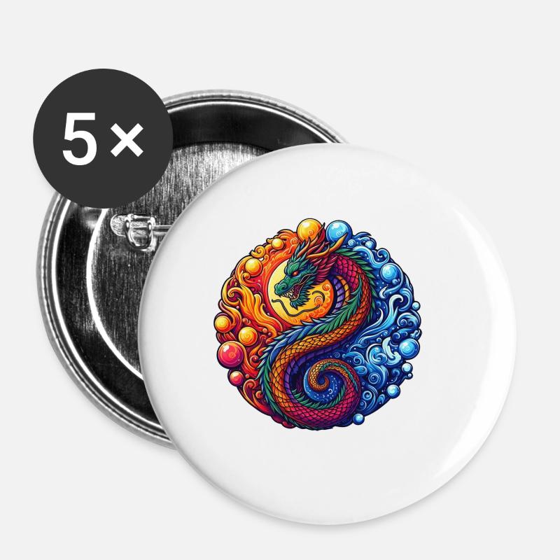Vibrant Yin Yang Dragon - Buttons large 2.2''/56 mm (5-pack) - white