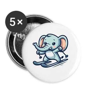 Cute Skier Elephant - Buttons groß 56 mm (5er Pack) - Weiß - Vorne