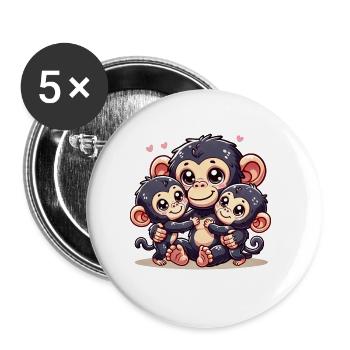 Parent chimpanzé aimant avec deux enfants mignons - Lot de 5 grands badges (56 mm) - blanc - Devant