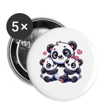 Parent panda aimant avec deux enfants mignons - Lot de 5 grands badges (56 mm) - blanc - Devant