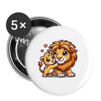 Parent lion aimant avec enfant - Lot de 5 grands badges (56 mm) - blanc - Devant