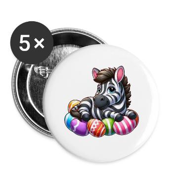 Cute Zebra Easter Egg Cartoon Easter - Buttons large 2.2''/56 mm (5-pack) - white - Front