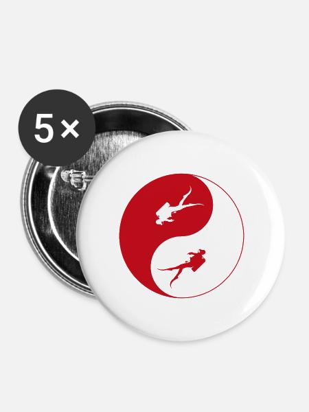 tauchen ying yang - Buttons groß 56 mm (5er Pack) - Weiß