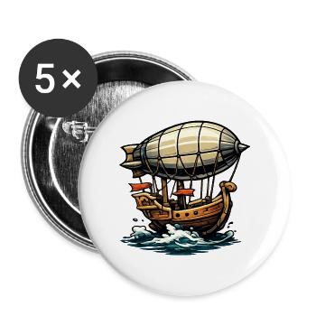 Luftschiff-Expedition über Wellen - Buttons groß 56 mm (5er Pack) - Weiß - Vorne