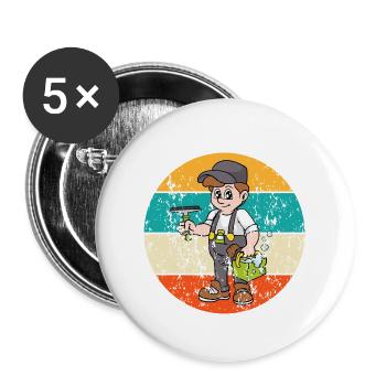 Fensterputzer Fensterreinigung Fenster Putzen - Buttons groß 56 mm (5er Pack) - Weiß - Vorne