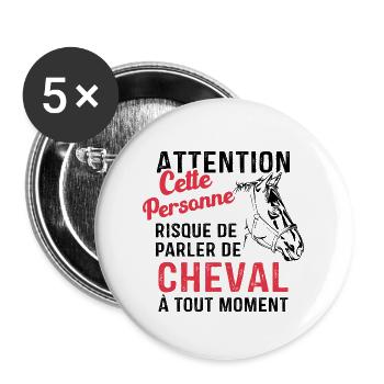 Cette Personne Risque Parler De Cheval Tout Moment - Lot de 5 grands badges (56 mm) - blanc - Devant