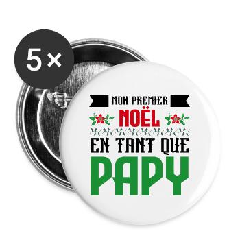 Premier noël en tant que papy - Lot de 5 grands badges (56 mm) - blanc - Devant