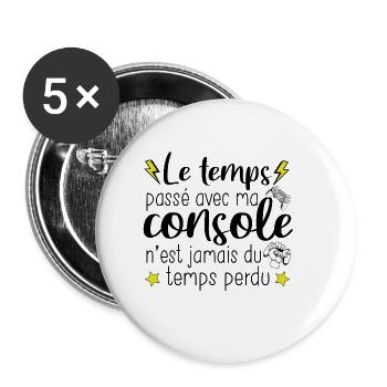 Console Jeux Game Gamer Gaming Gameuse Cadeau - Lot de 5 grands badges (56 mm) - blanc - Devant