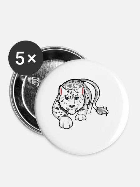 Schneeleopard - Buttons groß 56 mm (5er Pack) - Weiß