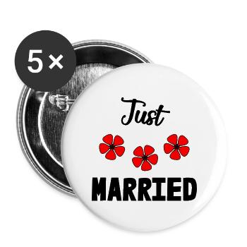 GERADE VERHEIRATET. Junggesellinnenabschied. HEILIGER VALENTIN. PAAR - Buttons groß 56 mm (5er Pack) - Weiß - Vorne