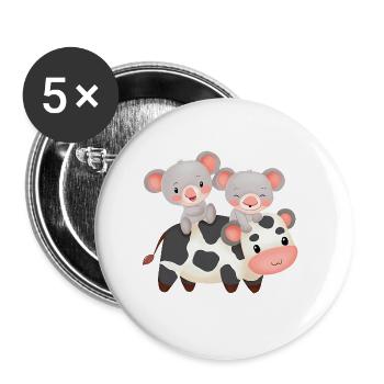 2 Koalas reiten auf einer Kuh - Buttons groß 56 mm (5er Pack) - Weiß - Vorne