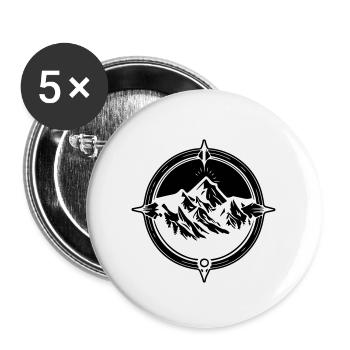 Symbole de voyage Compass Mountains - Lot de 5 grands badges (56 mm) - blanc - Devant