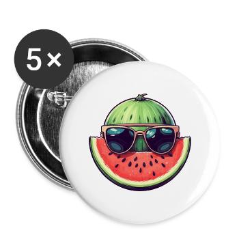 Cool watermelon - design with sunglasses and M - Buttons large 2.2''/56 mm (5-pack) - white - Front