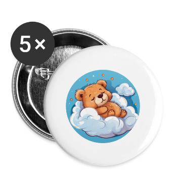Niedlicher Bär Schlafen Bärchen für Kinder und - Buttons groß 56 mm (5er Pack) - Weiß - Vorne
