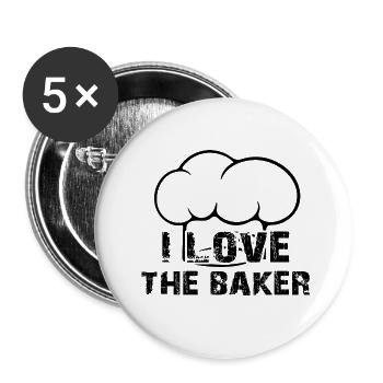 Ich liebe den Bäcker mit Bäckermütze und Spruch - Buttons groß 56 mm (5er Pack) - Weiß - Vorne