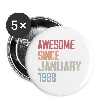 Geburtstag Januar 1988 Retro 1988 Januar - Buttons groß 56 mm (5er Pack) - Weiß - Vorne