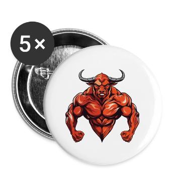 Bulle Stier Beast Bodybuilding Martial Arts MMA - Buttons groß 56 mm (5er Pack) - Weiß - Vorne