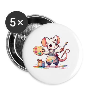 Cute Mouse Artist - Buttons large 2.2''/56 mm (5-pack) - white - Front