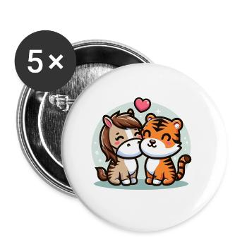 Câlin Cheval Et Tigre Amoureux - Lot de 5 grands badges (56 mm) - blanc - Devant