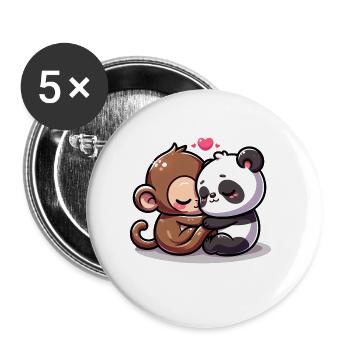 Câlin Singe Et Panda Amoureux - Lot de 5 grands badges (56 mm) - blanc - Devant