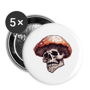 Pilz / Mushroom / Wiese / Wald / Goa / Psy - Buttons groß 56 mm (5er Pack) - Weiß - Vorne